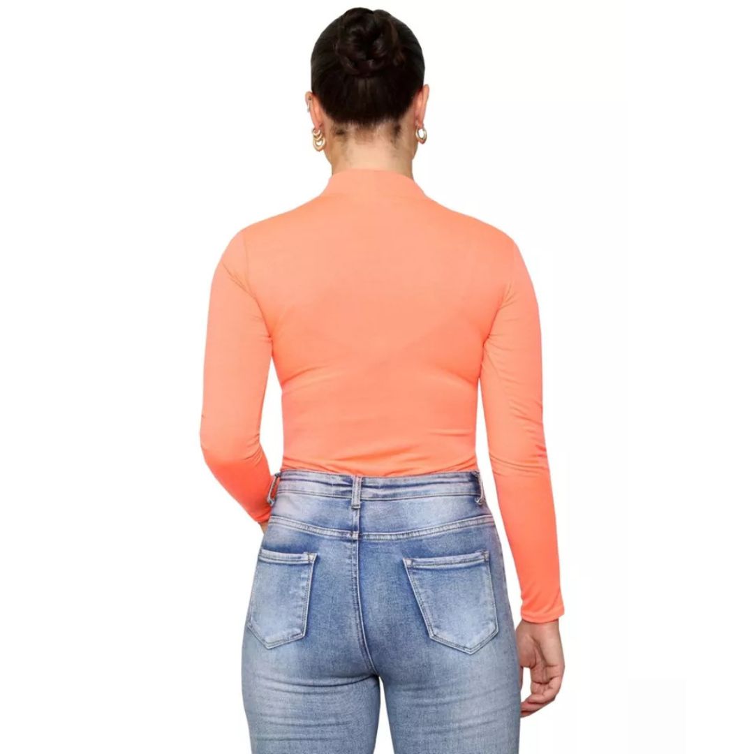 LUXE DIVA Bodysuit for Women Mock Turtle Neck Long Sleeve Tops Slim Fit Basic Stretch Soft Bodysuit Jumpsuit