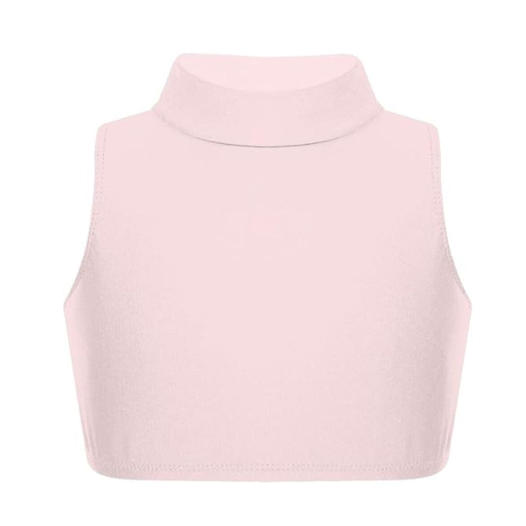 LUXE DIVA Girls Gymnastics Crop Tops – Kids Sleeveless Turtle Neck Crop Top for Dance, Yoga, Sports, Running – Plain Summer Vest Activewear for Girls Ages 5-13 Years