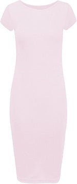 Load image into Gallery viewer, LUXE DIVA Ladies Scoop Neck Bodycon Dress Cap Sleeve Slim Fit Midi Dress Womens Plus Size Plain Stretch Ladies Jersey Midi Dress Sizes 8-26