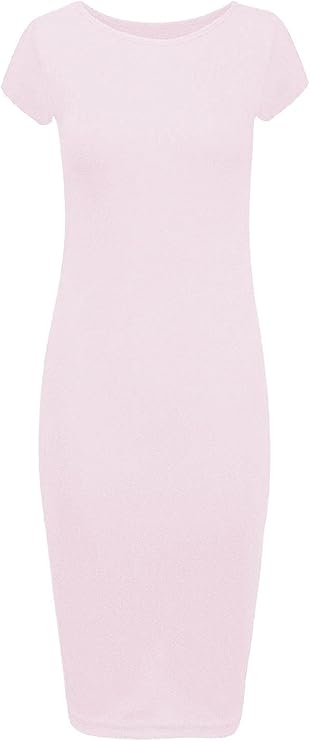 LUXE DIVA Ladies Scoop Neck Bodycon Dress Cap Sleeve Slim Fit Midi Dress Womens Plus Size Plain Stretch Ladies Jersey Midi Dress Sizes 8-26