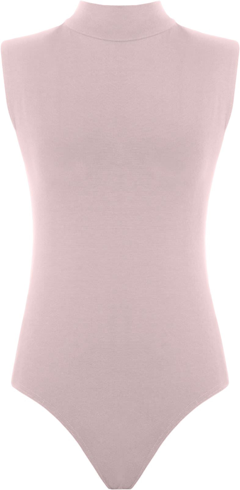 Womens Polo Turtle Neck Bodysuit Ladies Sleeveless Leotard Plain Stretchy Plunge Casual Party T-Shirt Top Sizes 16-22