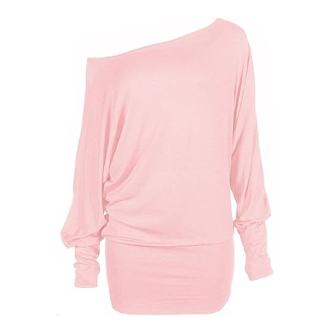 LUXE DIVA One Off-Shoulder Tops with Long Sleeves, Off Shoulder Batwing Jumper, Ladies Batwing Top in Black, Red, White Plus 21 Colors More UK