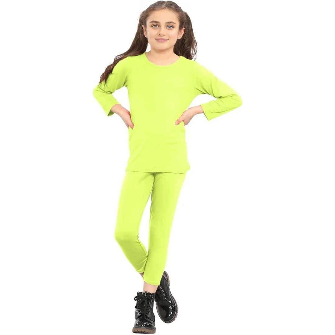 LUXE DIVA Girls 2-Piece Neon Summer Set – Stylish T-Shirt and Leggings Outfit for Ages 7-13