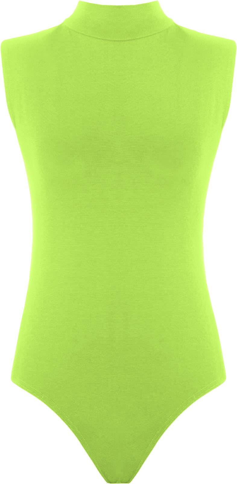 Womens Polo Turtle Neck Bodysuit Ladies Sleeveless Leotard Plain Stretchy Plunge Casual Party T-Shirt Top Sizes 16-22