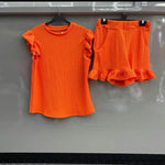 Load image into Gallery viewer, LUXEDIVA Italian Womens Ladies Frill Sleeve 2 Pcs Short Set