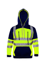 Load image into Gallery viewer, LUXE DIVA Adults Hooded Neck Zipper Sweatshirt Hi Vis Zip Up Tablet Hoodie Work Wear Warm Mens Outdoor Work Wear High Visibility Hooded Top Reflective Tape Winter Tunic