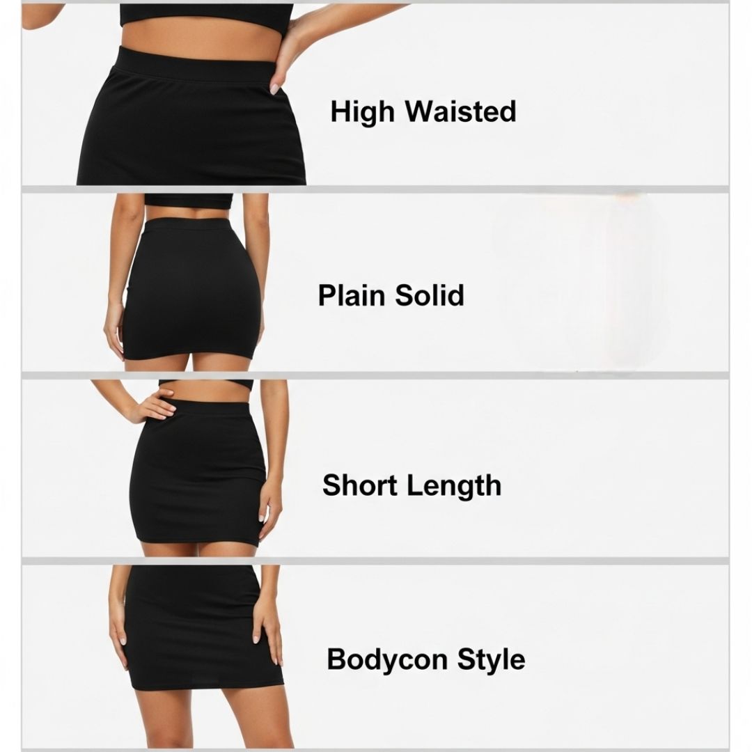 LUXE DIVA Women's Y2K mini Skirt with high Waist, Elastic fit, Bodycon Style, and Plain Pencil Design Micro Skirt for Party, Club