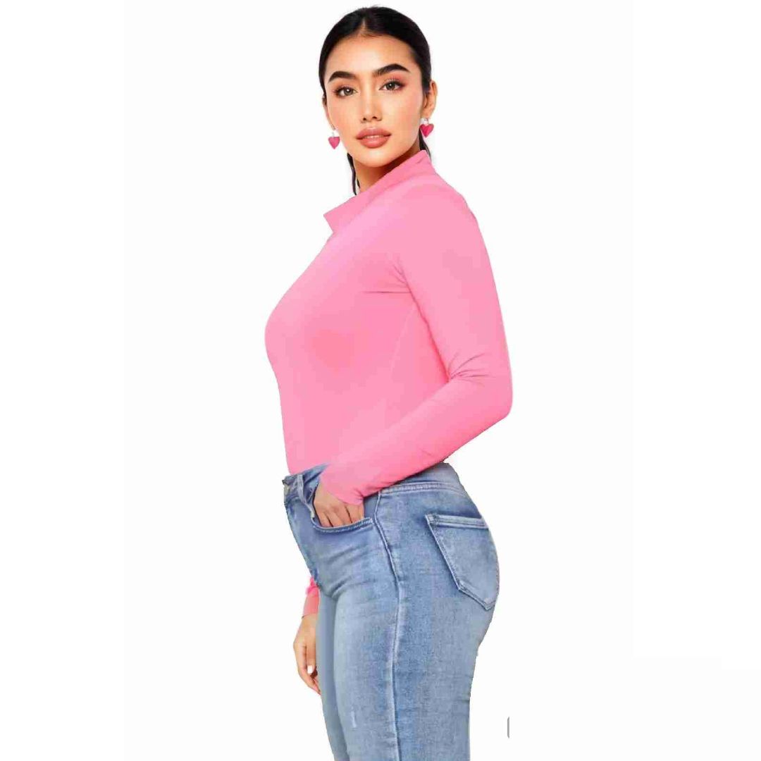 LUXE DIVA Bodysuit for Women Mock Turtle Neck Long Sleeve Tops Slim Fit Basic Stretch Soft Bodysuit Jumpsuit