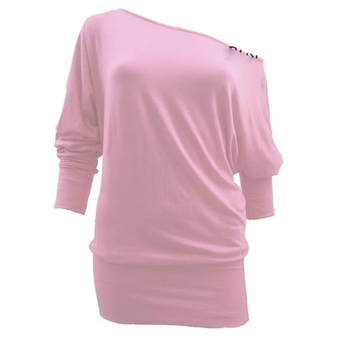 LUXE DIVA One Off-Shoulder Tops with Long Sleeves, Off Shoulder Batwing Jumper, Ladies Batwing Top in Black, Red, White Plus 21 Colors More UK