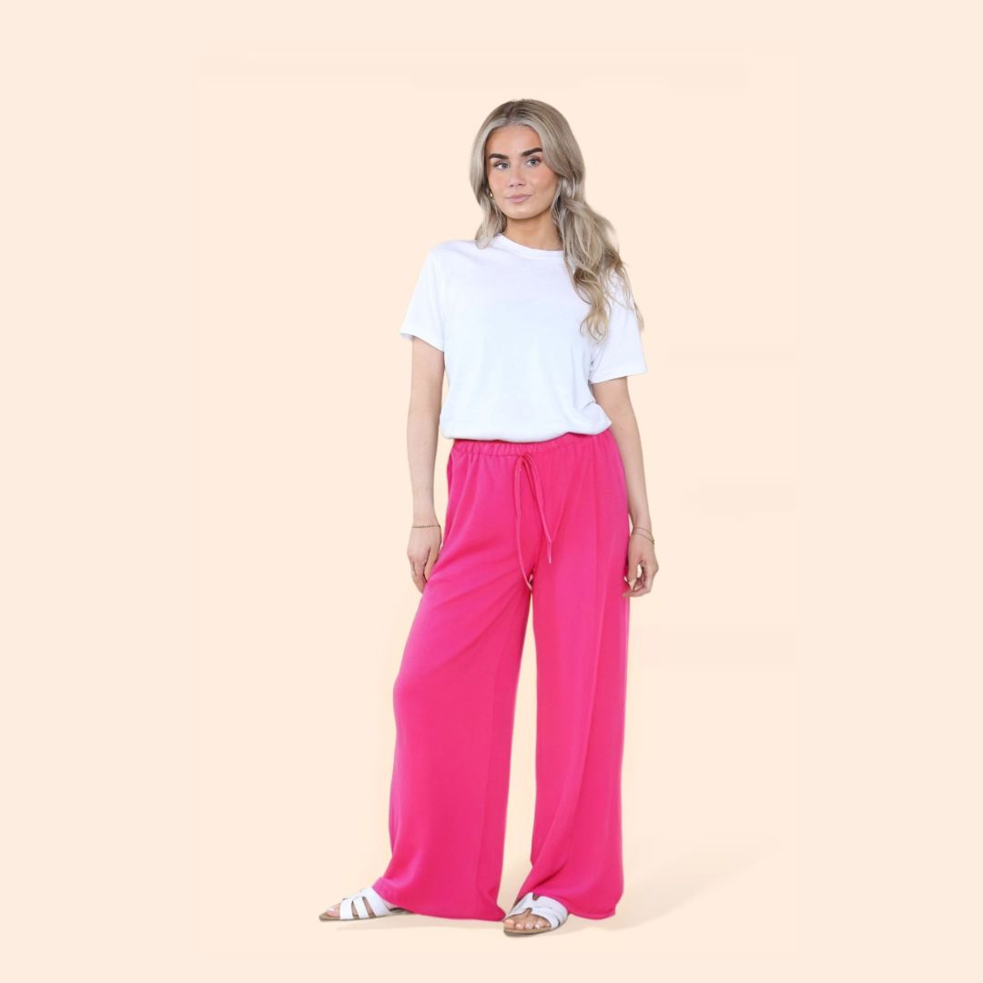 LUXE DIVA Womens Ladies Wide Leg Drawstring Palazzo Bottom Trouser Pant