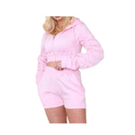 Load image into Gallery viewer, LUXE DIVA New Womens 2pcs Ruched Long Sleeve Cropped Zip Up Hoodie & Short Lounge Set UK