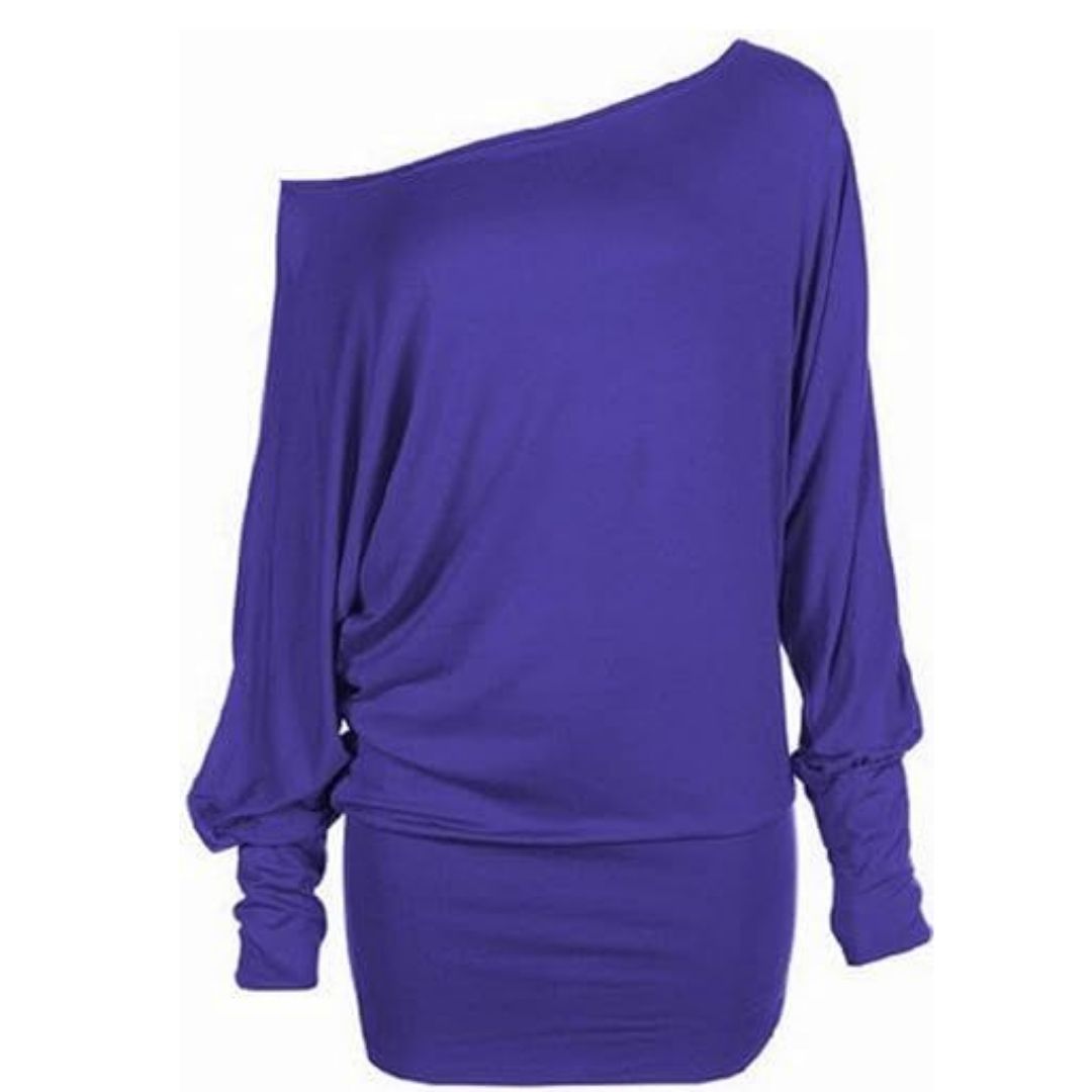 LUXE DIVA One Off-Shoulder Tops with Long Sleeves, Off Shoulder Batwing Jumper, Ladies Batwing Top in Black, Red, White Plus 21 Colors More UK