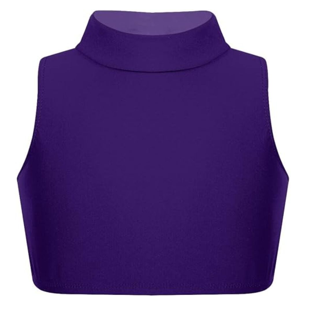 LUXE DIVA Girls Gymnastics Crop Tops – Kids Sleeveless Turtle Neck Crop Top for Dance, Yoga, Sports, Running – Plain Summer Vest Activewear for Girls Ages 5-13 Years