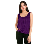 Load image into Gallery viewer, LUXE DIVA Women’s Gathered Round Scoop Neckline Swing Trim Sleeveless Plain Tank Top Wide Straps Ladies Elastic Bubble Hem Summer Camisole Baggy Vest Blouse Top