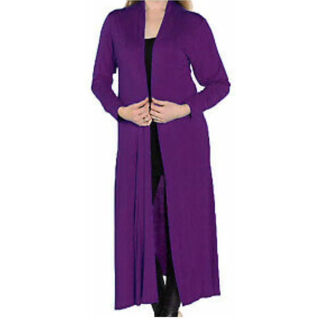 LUXE DIVA Women’s Plus Size Maxi Long Cardigan UK | Floaty Full Sleeve Open Front Coatigan | Lightweight Collared Duster Jacket | Ladies Longline Cover Up Sizes 8-26