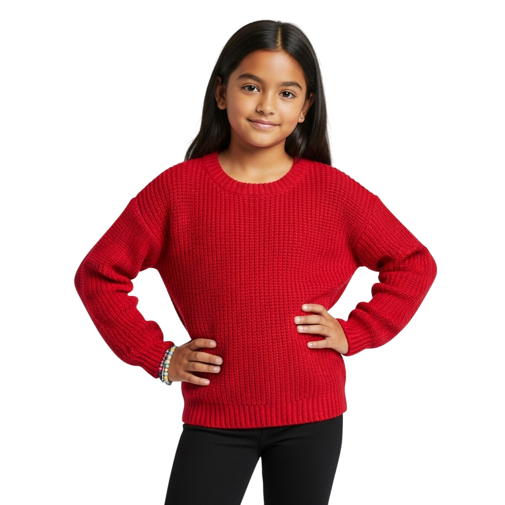 LUXE DIVA Kids Unisex Chunky Fisherman Knit Jumper – Girls Boys Long Sleeve Warm Winter Pullover Sweater – Soft Thick Cable Knit Knitwear