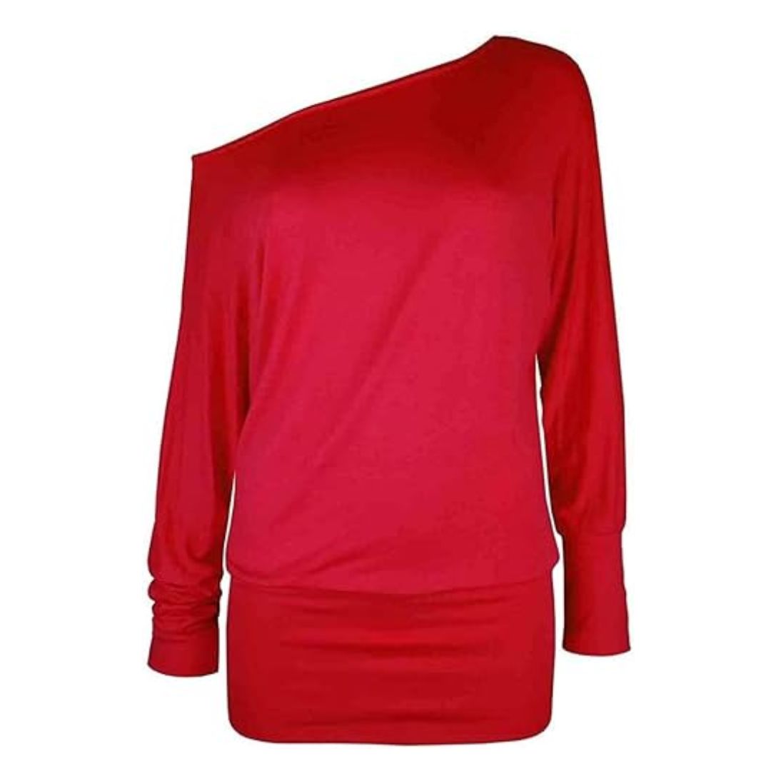 LUXE DIVA One Off-Shoulder Tops with Long Sleeves, Off Shoulder Batwing Jumper, Ladies Batwing Top in Black, Red, White Plus 21 Colors More UK