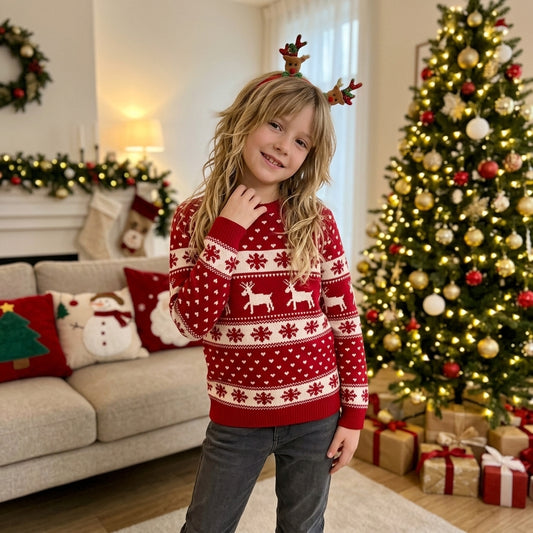 LUX DIVA Kids Knitted Christmas Jumper – Festive Long Sleeve Xmas Sweater