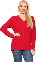 Load image into Gallery viewer, LUXE DIVA Women’s Long Sleeve V Neck Chunky Cable Knit Jumper for Ladies Casual Pullover Sweater for Women UK Size 8-22