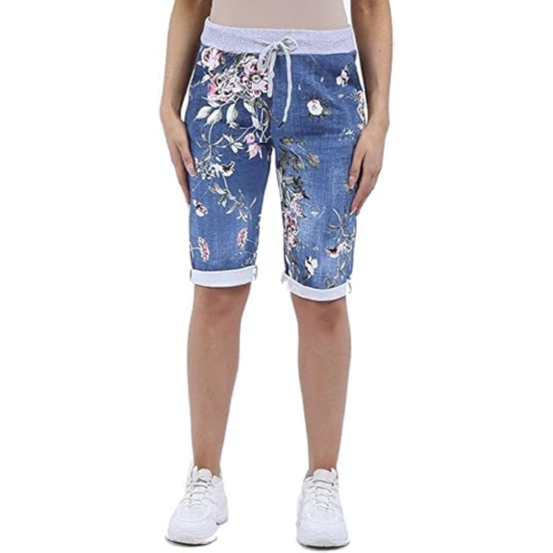 LUXE DIVA Italian Ladies Women's Turn-Up Shorts – Elastic Waist, Stylish, Comfortable Summer Wear UK Sizes 12-22 – Casual Fit Daily