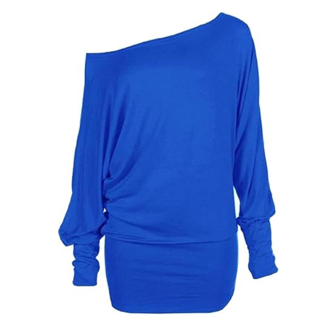 LUXE DIVA One Off-Shoulder Tops with Long Sleeves, Off Shoulder Batwing Jumper, Ladies Batwing Top in Black, Red, White Plus 21 Colors More UK