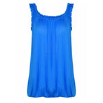 Load image into Gallery viewer, LUXE DIVA Women’s Gathered Round Scoop Neckline Swing Trim Sleeveless Plain Tank Top Wide Straps Ladies Elastic Bubble Hem Summer Camisole Baggy Vest Blouse Top