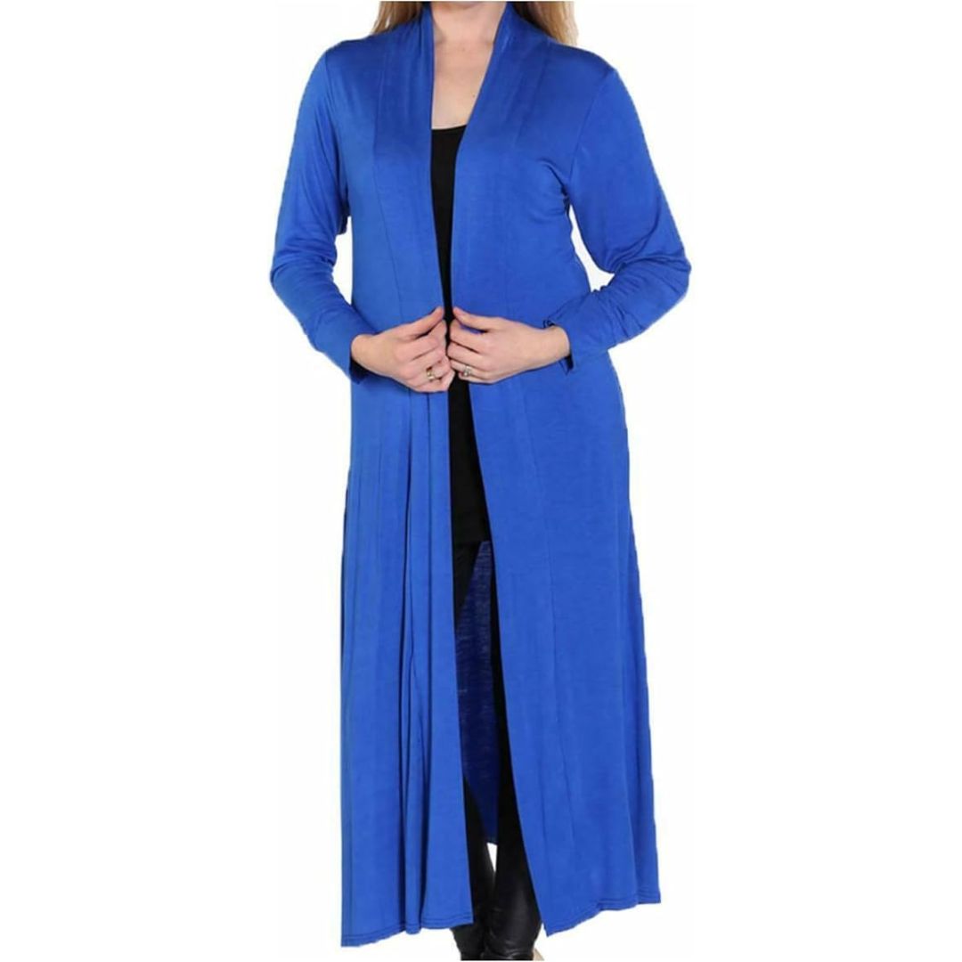 LUXE DIVA Women’s Plus Size Maxi Long Cardigan UK | Floaty Full Sleeve Open Front Coatigan | Lightweight Collared Duster Jacket | Ladies Longline Cover Up Sizes 8-26