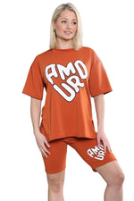 Load image into Gallery viewer, LUXE DIVA Womens Lounge Wear Amour Print Cycling Shorts Co ord T-shirt Set