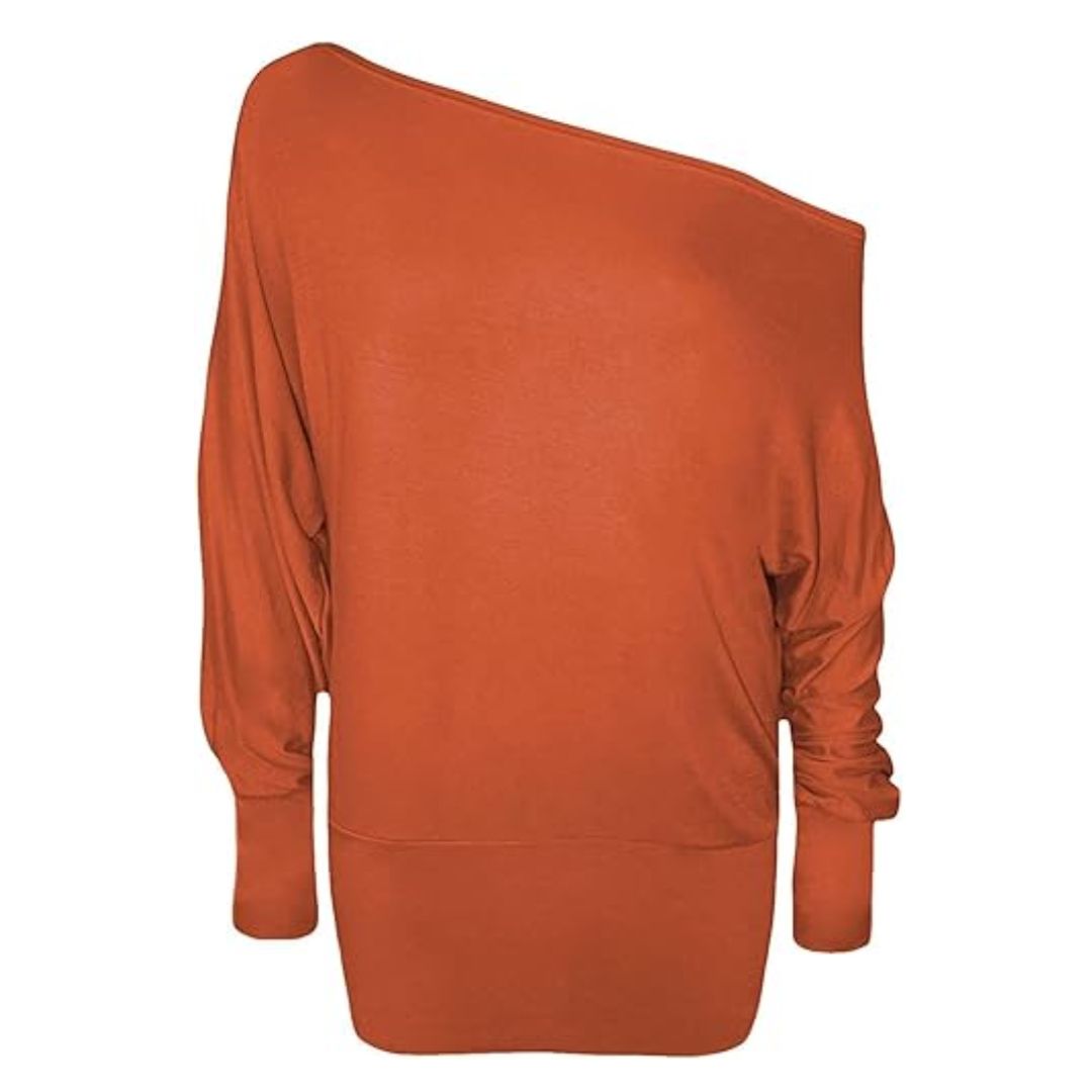 LUXE DIVA One Off-Shoulder Tops with Long Sleeves, Off Shoulder Batwing Jumper, Ladies Batwing Top in Black, Red, White Plus 21 Colors More UK