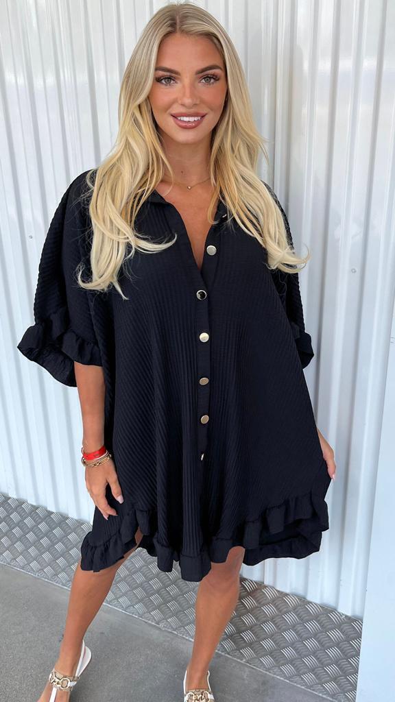 LUXE DIVA Women's Italian Pleated Shirt Dress Buttons