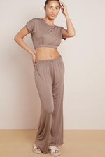 Load image into Gallery viewer, Ladies Plain Crop Top Flared Trouser Loungewear Suit 2PCS Co-ord Tracksuit Set
