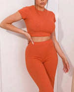 Load image into Gallery viewer, Women Ribbed Crop Loungewear Suit 2PCS Co-Ord Tracksuit