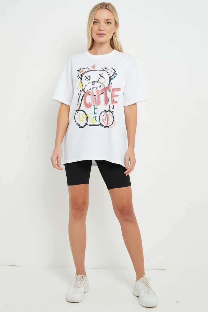 Womens T Shirt Ladies Oversized Baggy Fit Short Sleeve Slogan T-shirt Tee Tops