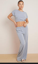 Load image into Gallery viewer, Ladies Plain Crop Top Flared Trouser Loungewear Suit 2PCS Co-ord Tracksuit Set