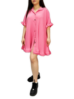 Load image into Gallery viewer, Women's Shirt Dress Pleated Short Sleeve Loose Italian Buttons Plain Detail