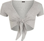 Load image into Gallery viewer, Ladies Plain Cap Short Sleeve Tie Up Front Bolero Shrug Cropped Cardigan Top
