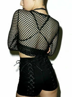 Load image into Gallery viewer, Women Long Sleeve Fish Net Mesh Sheer T shirt Casual Blouse Sexy