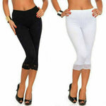Load image into Gallery viewer, Womens Capri Soft Lace Trim Leggings Stretchy Viscose Ladies 3/4 Cropped Pants