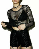 Load image into Gallery viewer, Women Long Sleeve Fish Net Mesh Sheer T shirt Casual Blouse Sexy