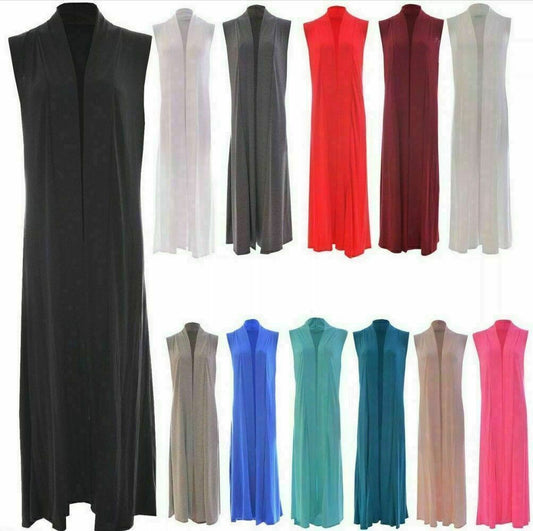 LUXE DIVA Women's Maxi Cardigan Sleeveless Longline Knit