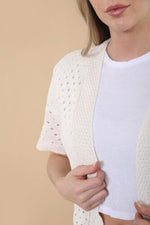 Load image into Gallery viewer, LADIES SHORT SLEEVE KNITTED SHRUG CROCHET KNIT OPEN STYLE ONE SIZE ( 8-22 )