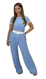 Load image into Gallery viewer, LUXE DIVA Ladies Ribbed Contrast Cap Sleeve Crop Top & Trouser 2 Piece Co ord Set 8-18 Comfort Fit Womenswear Chic Comfortable Cropped Suits Lady Basic