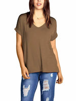 Load image into Gallery viewer, Womens T Shirt Ladies Oversized Baggy Turn Up Batwing Loose V Neck Plus Size Top