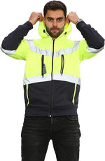 Load image into Gallery viewer, LUXE DIVA Hi Viz Vis High Visibility Jacket 5 Zips 4 Pocket Hoodie Work Zip Hooded Top
