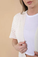 Load image into Gallery viewer, LUXEDIVA Womens Crochet Knitted Short Sleeve Shrug Cardigan Ladies Open Top Plus 8-26 UK