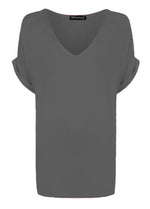 Load image into Gallery viewer, Womens T Shirt Ladies Oversized Baggy Turn Up Batwing Loose V Neck Plus Size Top