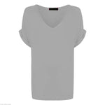 Load image into Gallery viewer, Womens T Shirt Ladies Oversized Baggy Turn Up Batwing Loose V Neck Plus Size Top