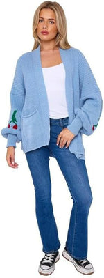 Load image into Gallery viewer, LUXE DIVA Ladies Cherry Print Balloon Sleeve Cardigan Fashion Knitted Sweater Jumper Top