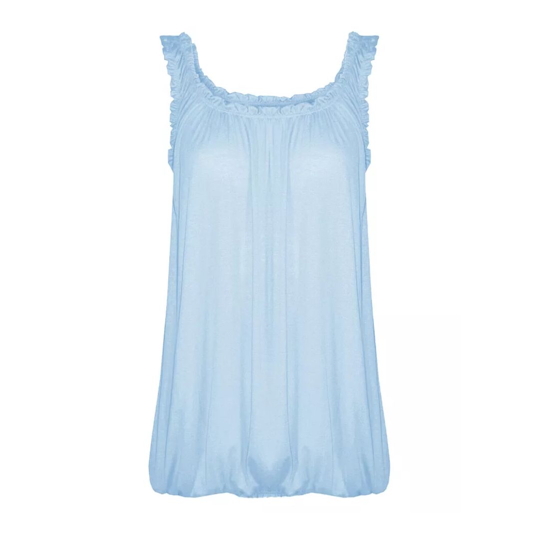 LUXE DIVA Women’s Gathered Round Scoop Neckline Swing Trim Sleeveless Plain Tank Top Wide Straps Ladies Elastic Bubble Hem Summer Camisole Baggy Vest Blouse Top