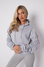 Load image into Gallery viewer, Ladies Ruched Sleeve Fleece Oversized Hooded Sweatshirt Hoodie Womens Top Jumper